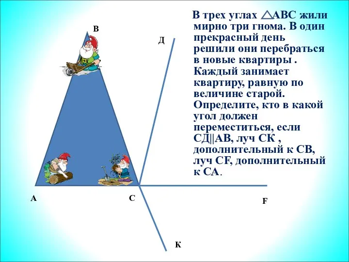 В трех углах АВС жили мирно три гнома. В один прекрасный день