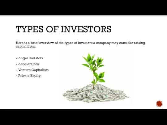 TYPES OF INVESTORS Here is a brief overview of the types of