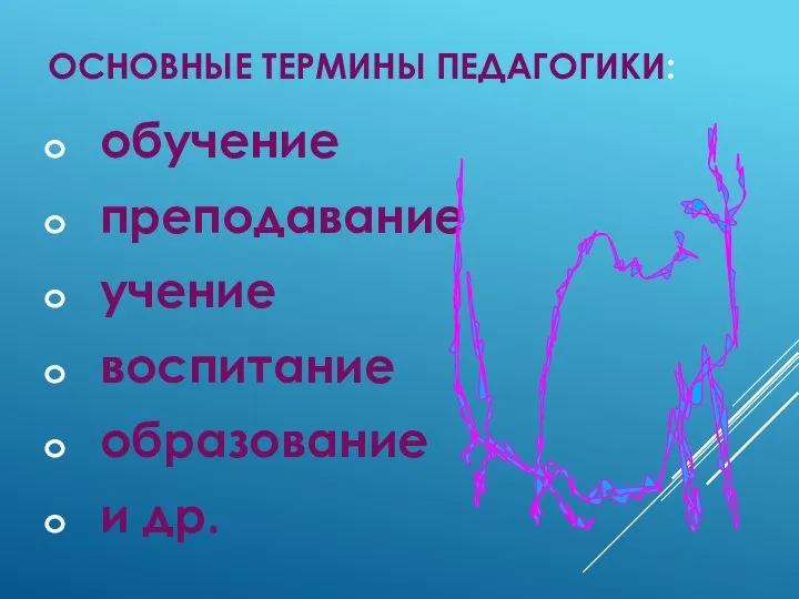 ОСНОВНЫЕ ТЕРМИНЫ ПЕДАГОГИКИ: обучение преподавание учение воспитание образование и др.