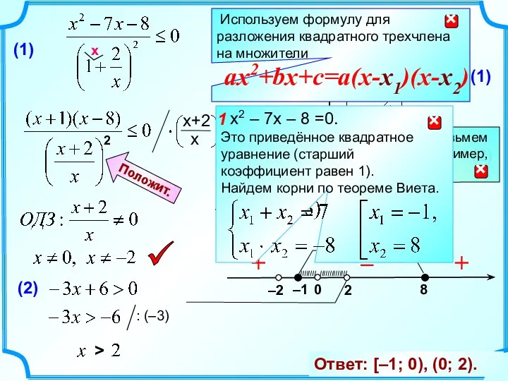 > 0 Решите систему неравенств Задание 21 + – + Положит. Положит.