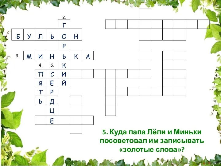 5. Куда папа Лёли и Миньки посоветовал им записывать «золотые слова»?