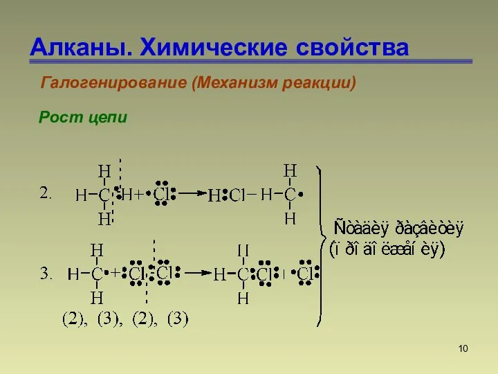 Алканы. Химические свойства Галогенирование (Механизм реакции) Рост цепи