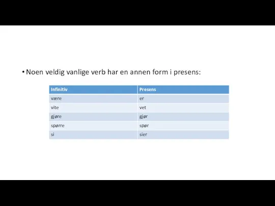 Noen veldig vanlige verb har en annen form i presens: