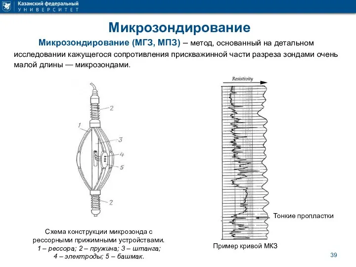 Микрозондирование Микрозондирование (МГЗ, МПЗ) – метод, основанный на детальном исследовании кажущегося сопротивления