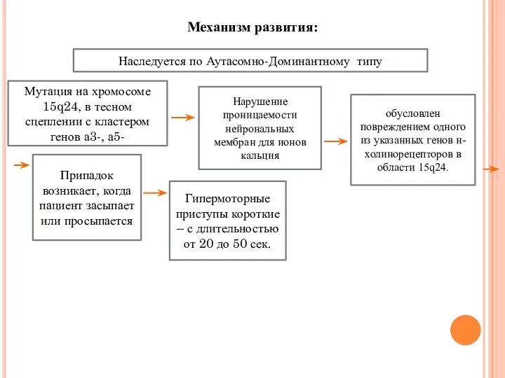 Механизм развития: Наследуется по Аутасомно-Доминантному типу Мутация на хромосоме 15q24, в тесном