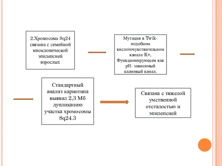 2.Хромосома 8q24 связана с семейной миоклонической эпилепсией взрослых Мутация в Twik-подобном кислоточувствительном