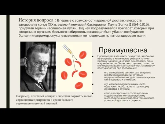 История вопроса : Впервые о возможности адресной доставки лекарств заговорил в конце