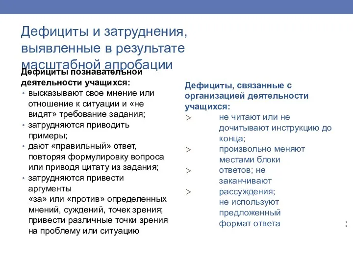 2 5 Дефициты и затруднения, выявленные в результате масштабной апробации Дефициты познавательной