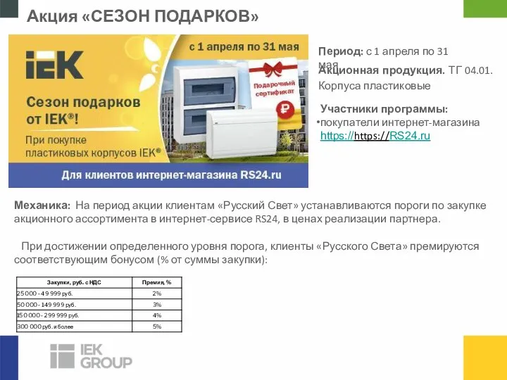 Акция «СЕЗОН ПОДАРКОВ» Период: с 1 апреля по 31 мая Участники программы: