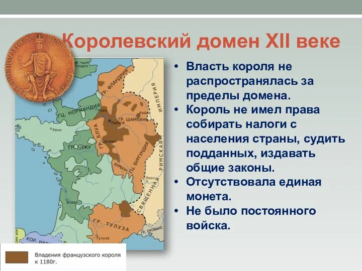 Королевский домен XlI веке Власть короля не распространялась за пределы домена. Король