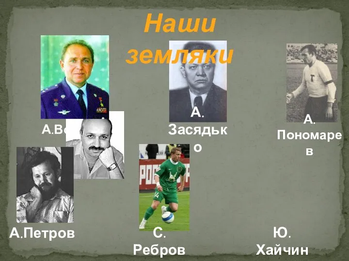 А.Волков Наши земляки А.Засядько А.Пономарев А.Петров С.Ребров Ю.Хайчин