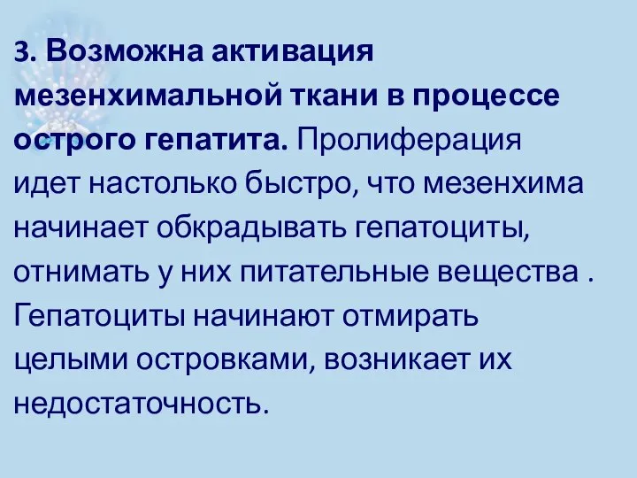 3. Возможна активация мезенхимальной ткани в процессе острого гепатита. Пролиферация идет настолько