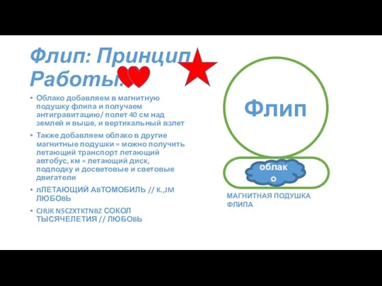 Флип: Принцип Работы: Облако добавляем в магнитную подушку флипа и получаем антигравитацию/