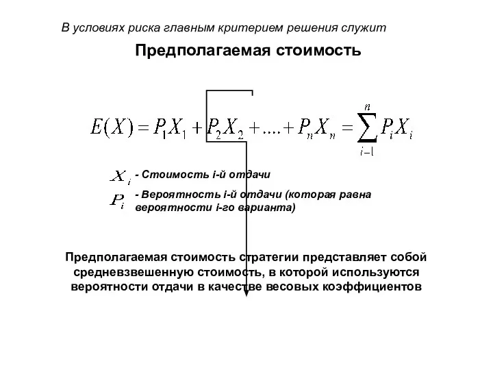 Предполагаемая стоимость - Стоимость i-й отдачи - Вероятность i-й отдачи (которая равна