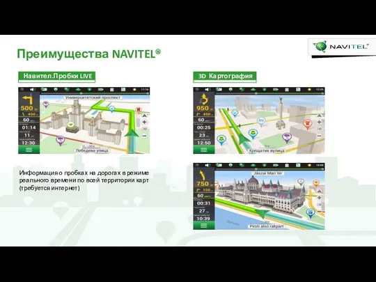 Преимущества NAVITEL® Информация о пробках на дорогах в режиме реального времени по