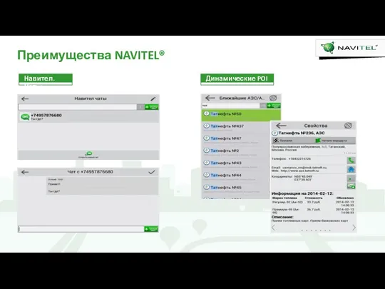 Преимущества NAVITEL® Навител.Чаты Динамические POI