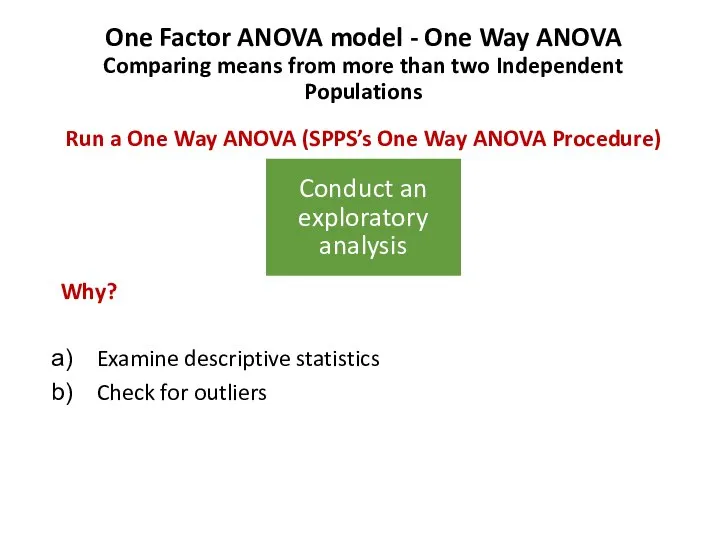 One Factor ANOVA model - One Way ANOVA Comparing means from more