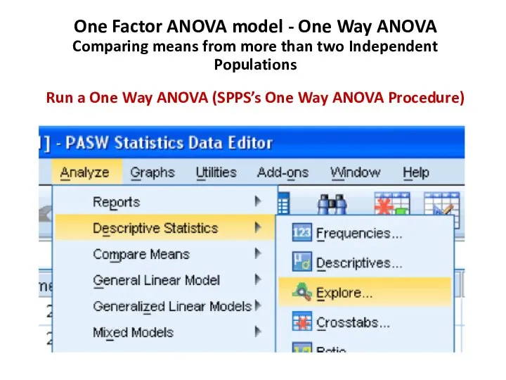 One Factor ANOVA model - One Way ANOVA Comparing means from more