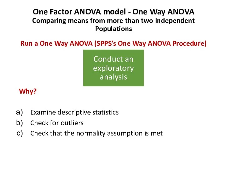 One Factor ANOVA model - One Way ANOVA Comparing means from more