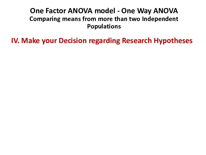 One Factor ANOVA model - One Way ANOVA Comparing means from more