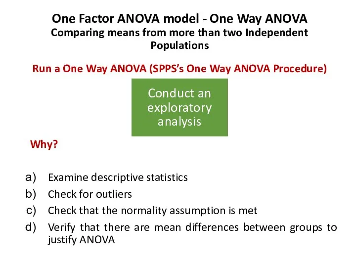 One Factor ANOVA model - One Way ANOVA Comparing means from more