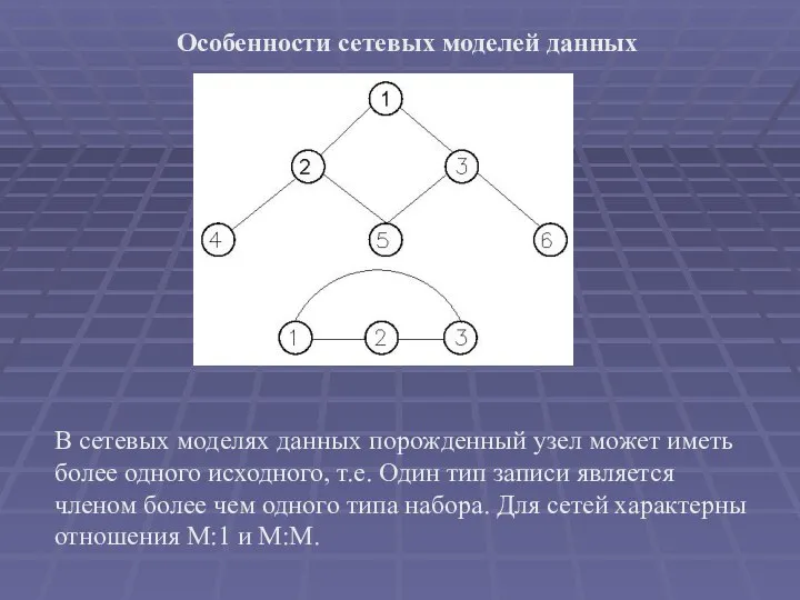 Особенности сетевых моделей данных В сетевых моделях данных порожденный узел может иметь