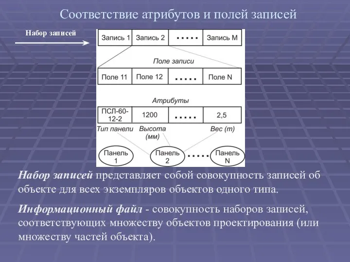 Соответствие атрибутов и полей записей Набор записей представляет собой совокупность записей об