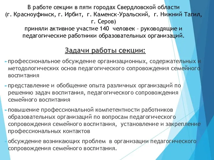 В работе секции в пяти городах Свердловской области (г. Красноуфимск, г. Ирбит,