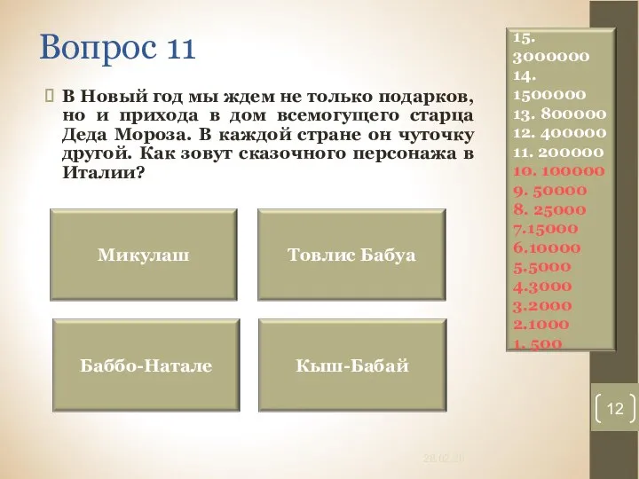 Вопрос 11 В Новый год мы ждем не только подарков, но и