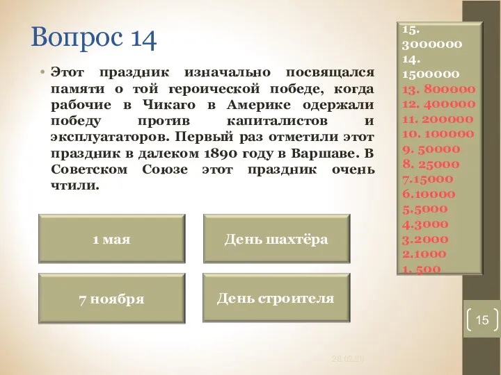 Вопрос 14 Этот праздник изначально посвящался памяти о той героической победе, когда