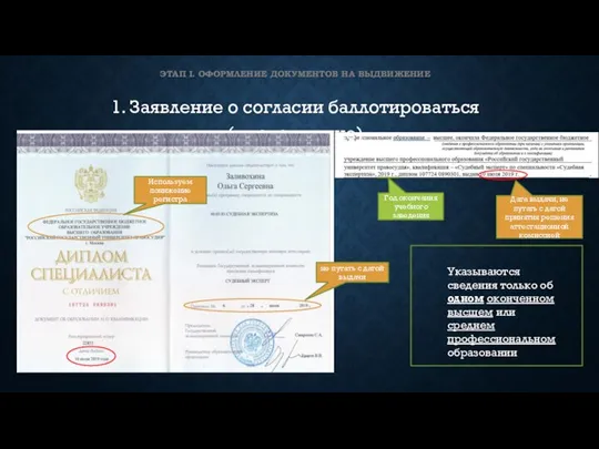 ЭТАП I. ОФОРМЛЕНИЕ ДОКУМЕНТОВ НА ВЫДВИЖЕНИЕ 1. Заявление о согласии баллотироваться (продолжение)