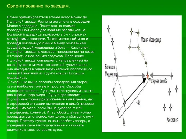 Ночью ориентироваться точнее всего можно по Полярной звезде. Располагается она в созвездии
