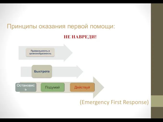 НЕ НАВРЕДИ! (Emergency First Response) Принципы оказания первой помощи: