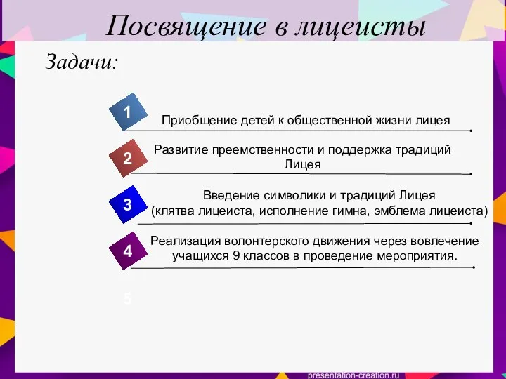 Посвящение в лицеисты 4 Приобщение детей к общественной жизни лицея 1 2