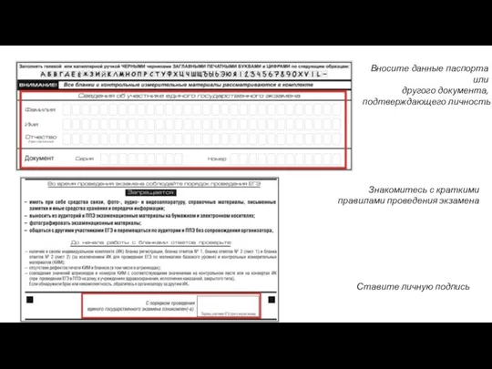 Вносите данные паспорта или другого документа, подтверждающего личность Знакомитесь с краткими правилами