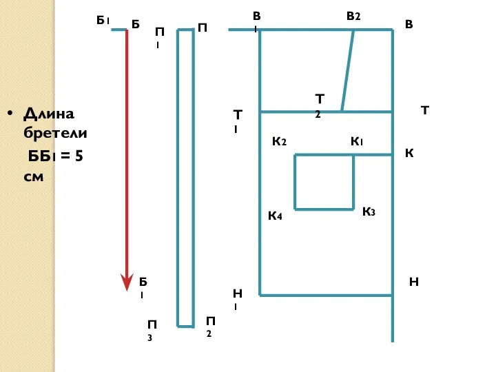 В Н Т В1 Н1 Т1 Длина бретели ББ1 = 5 см