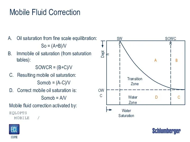 Mobile Fluid Correction Oil saturation from fine scale equilibration: So = (A+B)/V