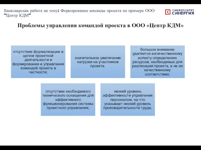 Проблемы управления командой проекта в ООО «Центр КДМ» Бакалаврская работа на тему: