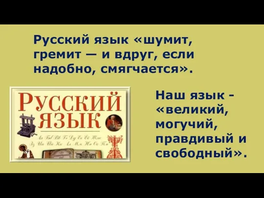 Русский язык «шумит, гремит — и вдруг, если надобно, смягчается». Наш язык