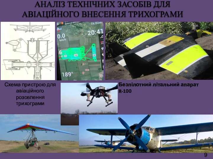 Схема пристрою для авіаційного розселення трихограми Безпілотний літальний апарат R-100 АНАЛІЗ ТЕХНІЧНИХ