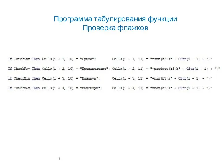 Программа табулирования функции Проверка флажков