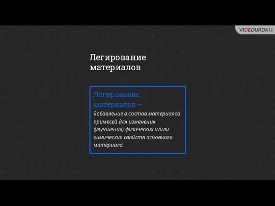 Легирование материалов Легирование материалов — добавление в состав материалов примесей для изменения