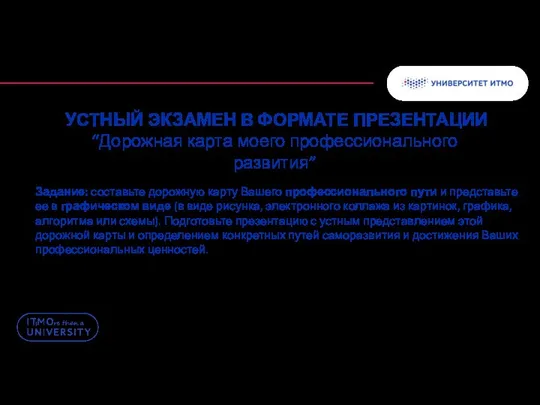 УСТНЫЙ ЭКЗАМЕН В ФОРМАТЕ ПРЕЗЕНТАЦИИ “Дорожная карта моего профессионального развития” Задание: составьте