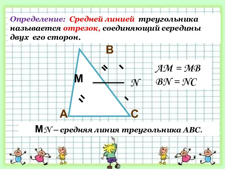 С В А М N МN – средняя линия треугольника АВС. Определение: