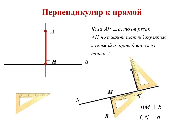 Перпендикуляр к прямой а А Н В С M N b