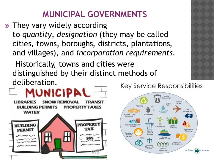 MUNICIPAL GOVERNMENTS They vary widely according to quantity, designation (they may be