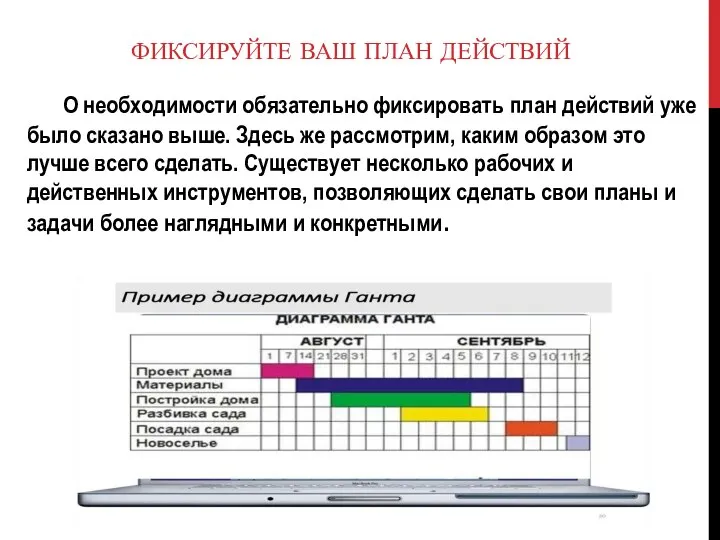 ФИКСИРУЙТЕ ВАШ ПЛАН ДЕЙСТВИЙ О необходимости обязательно фиксировать план действий уже было