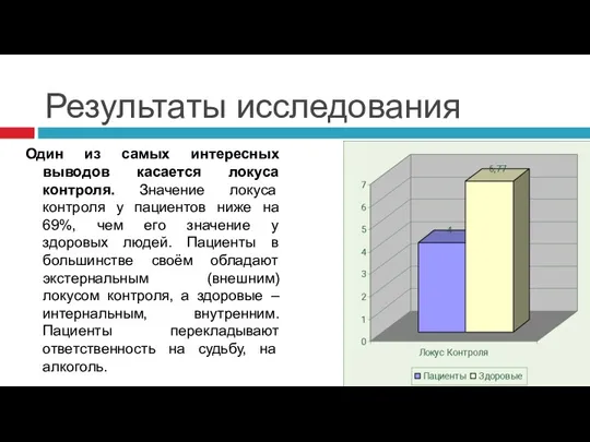 Результаты исследования Один из самых интересных выводов касается локуса контроля. Значение локуса