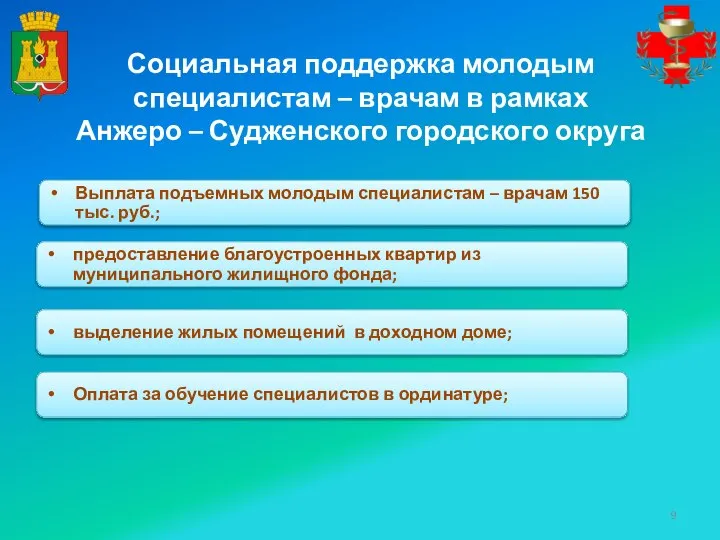 Социальная поддержка молодым специалистам – врачам в рамках Анжеро – Судженского городского