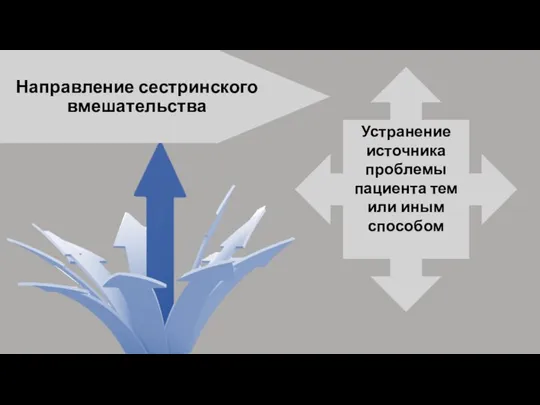 Направление сестринского вмешательства Устранение источника проблемы пациента тем или иным способом